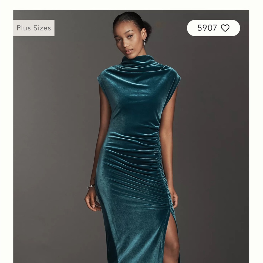 Anthropologie Maya Stretch Velvet Green Cowl Neck Dress